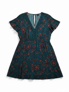 Women's Teal Floral V-Neck Dress